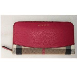 Burberry Red Elmore Horseferry Check Zip Around